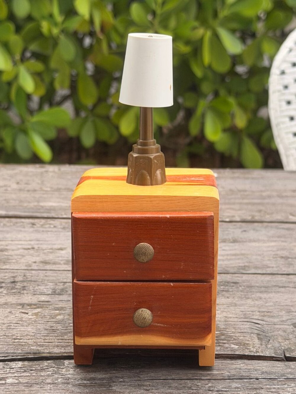 Vintage 2 Drawer Mini Chest of Drawers Side Table Cedar Dollhouse Furniture Lamp
